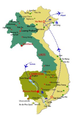 Mekong River Circuit Cambodia Southern Vietnam to Halong Bay map