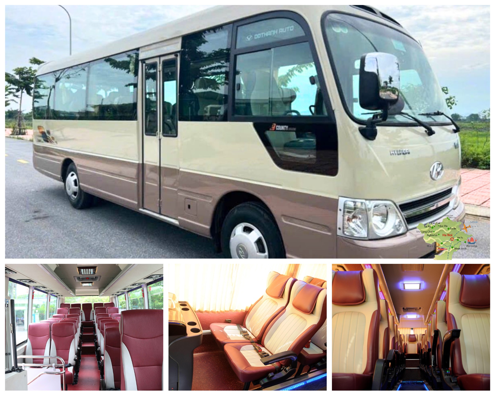 Private minibus with 25 seats and driver in Vietnam for groups of 8 to 14 travellers
